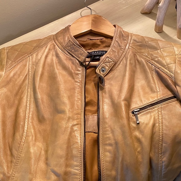 Tan Leather Biker Jacket - Picture 5 of 6